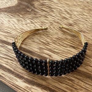 Gold Tone Black Beaded Cuff